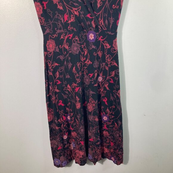 Womens Betsy Johnson Floral Dress Faux Wrap Top Black Red Knit S Viscose Spandex - Picture 4 of 10